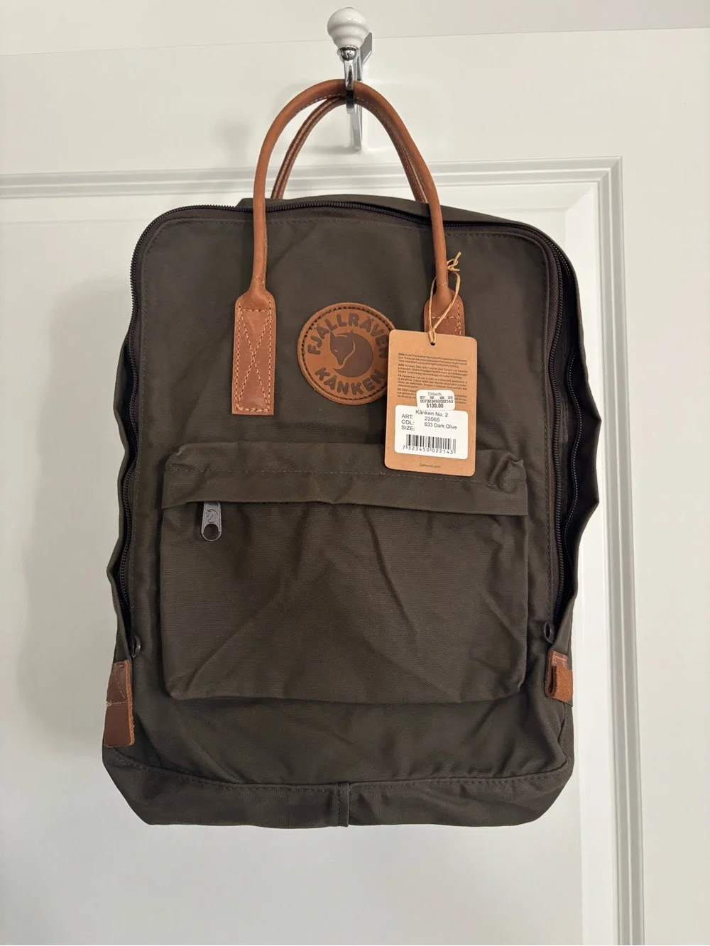 Kånken Leather-Handle Backpack in Dark Olive